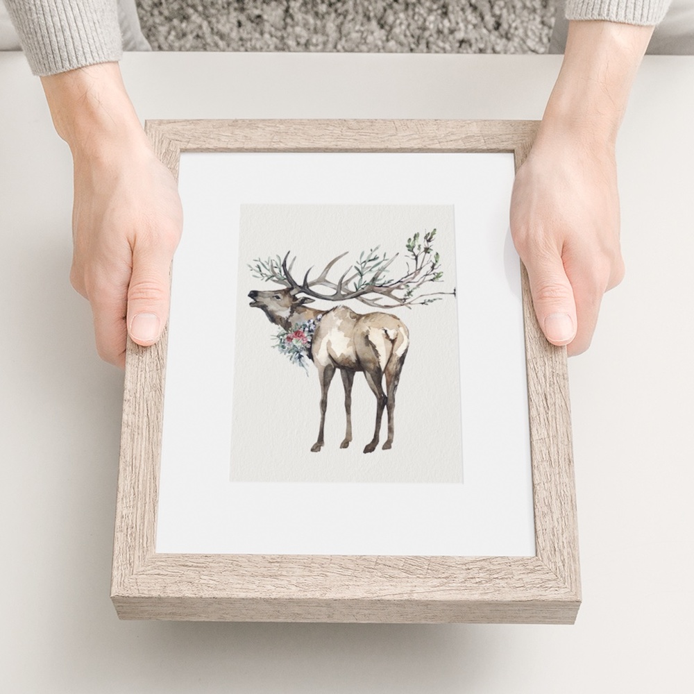 Watercolor Elk Deer Wall Art Print Poster Illustration Unframed - Picture 10 of 11